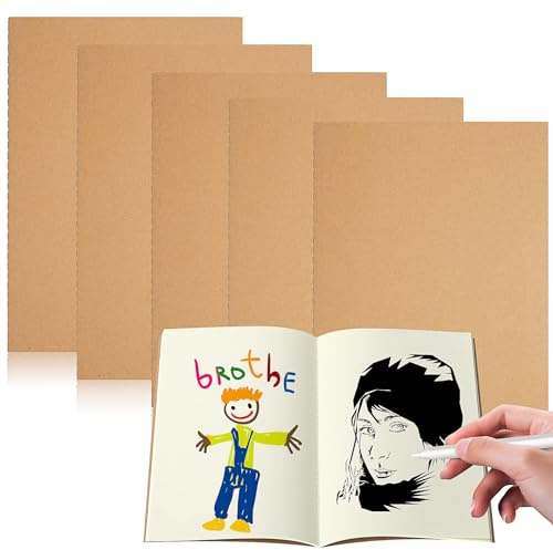 YIFLorine TANG 5 stycken tomma sidor A5-anteckningsblock, 72 sidor, 36 ark, 21 x 14 cm, skissbok, liten anteckningsblock, A5, kraftpapper, tom anteckningsbok för anteckningar, målning