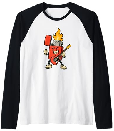 Superbe briquet rouge avec guitare électrique et flammes Manche Raglan