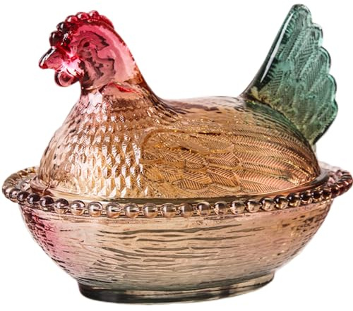 Falytemow Glass Crystal Hen-Shaped Candy Dish, Creative Chicken Design Fruit Bowl with Lid for Tabletop Decoration, Dessert Snack Plate for Home, Office, Wedding Decor (Amber) | Glass Crystal Dessert Snack Plate for Home and Office Tabletop Decoration or Wedding Decor (Amber)