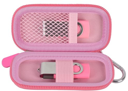 USB Flash Drive Case for SanDisk/for Kingston/for Samsung, Case Only | Thumb Drive Storage Organizer for 2 USB Stick, Mesh Pocket, Carabiner, for Students, IT Staff and Travel, Pink