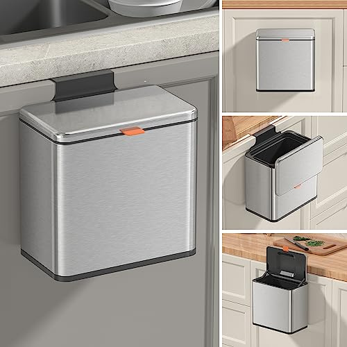 Mbillion Küchenkomposteimer, hängender Mülleimer mit Deckel, 4L/1,05 Gallonen, Edelstahl-Mülleimer für Küchenschranktüren, montierter unter der Spüle, Tür, Wohnmobil, Badezimmer (Silber, 4L)