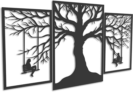 Kajaro Schaukeln Wandbild Holz 3-teilig, 1480x800 mm, selbstklebend | Gratis: zweites kleineres Bild. Selbstklebende Holz-Wanddeko in Metalloptik, einfache Montage ohne Bohren.