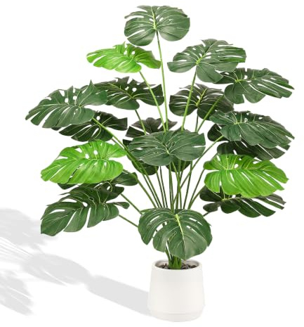 LUWENER 67cm Artificial Monstera Plant in White Pot | Fake Tropical Plant for living room, office, kitchen, lounge, indoor, no maintenance