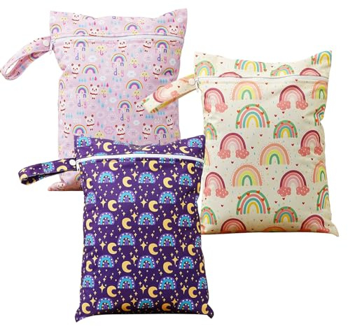 Juego de 3 Bolsas Impermeables, Bolsas de Almacenamiento de Viaje, Bolsa de Natación para Playa, Bolsa Portátil para Pañales de Niños, Reutilizable de Poliéster, 36 x 26 cm