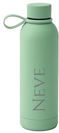 Engraved Personalised Water Bottle 500 ml, Sage, Vacuum Flask | Custom-engraved insulated stainless steel body with sipper cap, keeps drinks hot 12hr and cold 24hr, ideal for gym, travel.