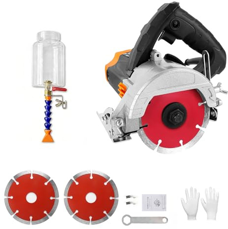 1300W Coupe Carrelage Électrique, Coupe de Carrelage 45 Degrés, Scie à Carreaux Électrique, Sec et Scie à Eau, 0-34mm Profondeur Réglable, avec 2 Lames & Gants, pour Pierre/Céramique/Bois