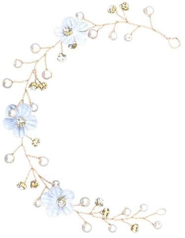 CLISPEED Bandeau Mariage Bleu Fleurs Blanches et Strass Accessoires de Coiffure pour Mariée Ornements de Cheveux en Perles Bijoux de Tête Élégants pour Cérémonie et Réception
