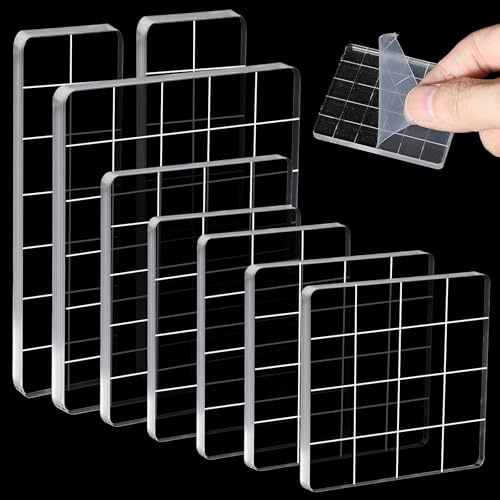 8 blocchi acrilici per timbri in silicone, blocchi trasparenti con linee a griglia, per scrapbooking, creazione di biglietti, spessore 5 mm