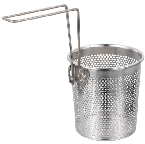 DEARMAMY Stainless Steel Noodle Strainer Basket Foldable Handheld Sieve Kitchen Food Straining Tool for Pasta Draining and Cooking Cleanup