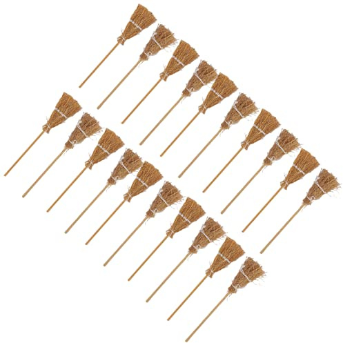 Qudinip Mini Witch Broom, Wooden Sticks with White Rope Decoration, Safe and Durable, for Halloween Party, Stage Performance, Dollhouse, Mini Garden Landscape, Cosplay