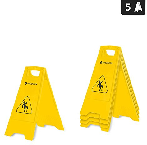 Singercon Cartello Pavimento Scivoloso Segnale Pavimento Bagnato CON.WS-01WF-SET2 (Set da 5 pezzi, Plastica, Giallo, Pieghevole)