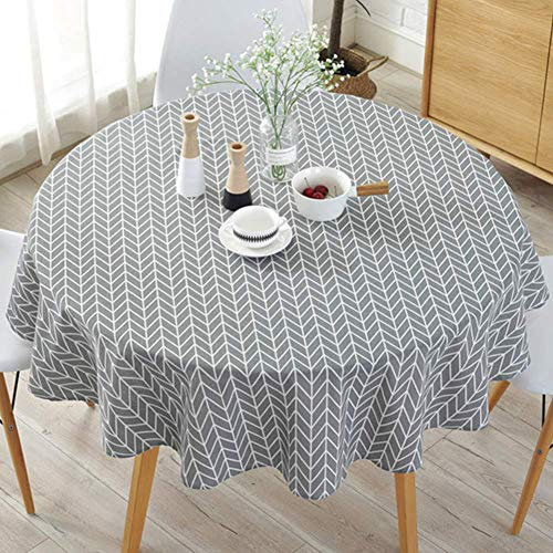 WOOPOWER Schlichte Nordic Style Runde Tischdecke, Staubfeste Baumwoll-Leinen-Tischdecke Für Buffettisch, Party, Urlaub, Abendessen Grau