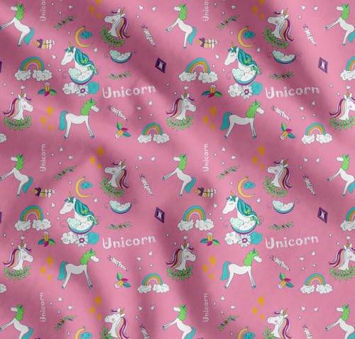 Soimoi Rosa Baumwolle Batist Stoff Regenbogen und Einhorn Karikatur Stoff Meterware 42 Zoll breit