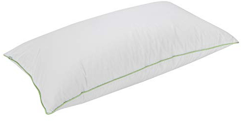 PIKOLIN Home – Almohada de Pluma (30%) y Pulmón (70%) | 70x50cm | Firmeza Media-Alta | Doble Funda de Algodón | Antiácaros | Ribete Verde | JASUMI
