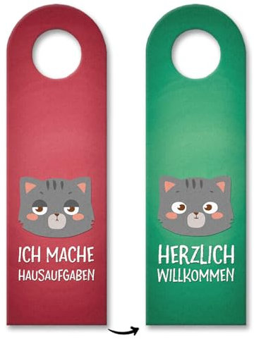 3x Ich mache Hausaufgaben oder willkommen Türhänger mit Katze Motiv