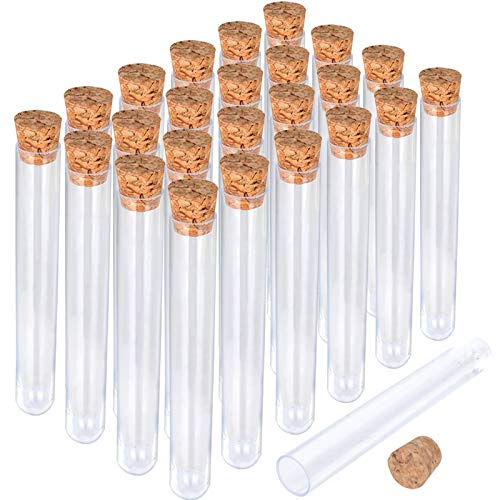 HNYYZL 30Pcs Clear Plastic Test Tubes with Cork Stoppers, 15x100mm 10ml, Good Seal for Jewelry Seed Beads Powder Spice Liquid Storage, Lab Use or Decoration