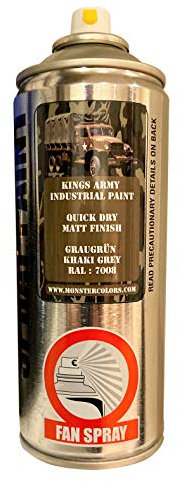 Kings Army Khaki Grey Ral Colour 7008 Acrylic Military Matt Spray Paint 400ml Military Vehicle Paint, Airsoft, Paintball, Model Maker Paint, Fishing, Wargames Miniature Modelling