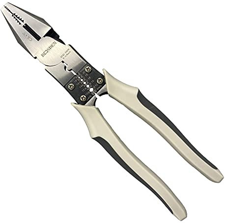 BOOSDEN Linesman Pliers Heavy Duty,8inch Multitools Industrial Combination Pliers with Wire Stripper Crush Crimper Side Cutter Winding Function,Screw Remover Plier with a Portable Tools Belt Holster