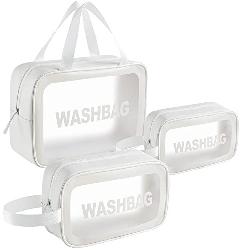 LEcylankEr Kosmetiktasche Transparent 3 Stück Make-up Tasche Wasserdicht Transparent kulturbeutel Reise Set (Weiß) | Kulturbeutel Damen, Wasserdicht Make-up Tasche, Waschtasche, Washbag, Groß Toiletry bag für Damen Männer