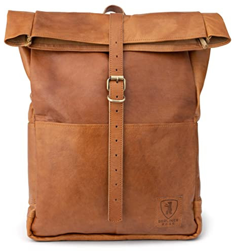 Berliner Bags Vintage Fahrradrucksack Paris aus Leder, Roll-top Kurrierrucksack für Damen und Herren - Braun