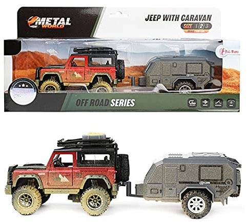 BEMIRO Spielzeug Jeep mit Wohnwagen-Anhänger und Friktionsmotor - ca. 9-13 cm