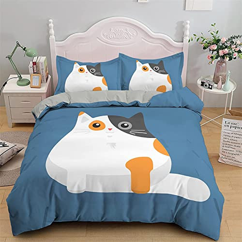 TMMDH Bettwäsche 140x200 Cartoon-Katze Bettwäsche Set+2 80x80 cm Kissenbezug Reißverschluss,Weich Betten Set Für Jugendliche Kinder Schlafzimmer Dekor