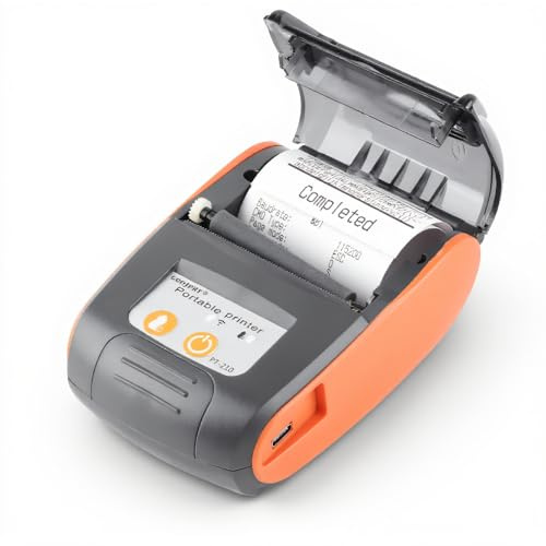 Dpofirs Bluetooth-Quittungsdrucker, tragbarer 58 mm Mini-Thermo-Pos-Drucker, kabelloser tragbarer Quittungsdrucker, Bluetooth-Thermorechnungsdrucker, unterstützt Smartphone-Steuerung (orange)