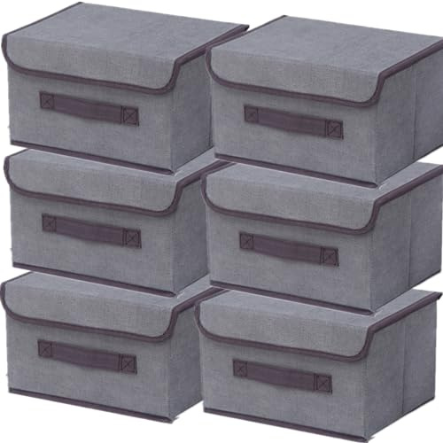 NCRGB 6 cajas de almacenamiento plegables de tela con tapa, 26 × 19 × 16 cm, contenedores de almacenamiento de tela con tapa, organizador de armario para almacenamiento de ropa, organización de