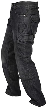 Rider Protec® Mens Motorcycle Pants with Reinforced Aramid Lining Hip and Knee Protective Pads Motorbike Riding Jeans Black