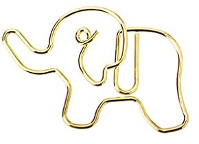 SUIOPPYUW 30 Stück Büroklammern mit Tiermotiv, Foto Memo Umschlag Clips, Lesezeichen Pin, Kinder Mini Neuheitsdatei, Schreibwaren für Erwachsene, Elefant/Gold