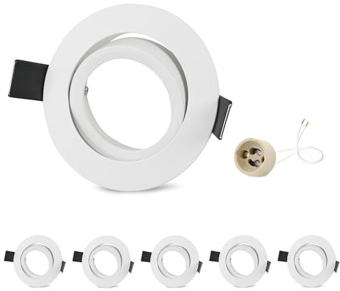 GeyouLux 6er Einbaustrahler Rahmen GU10 Aluminium Schwenkbar Weiß Einbauspots Einbauleuchten Spot Rund Lochdurchmesser 68-75mm Decken Einbaustrahler für Halogen MR16, inkl. GU10 Fassung für 230V