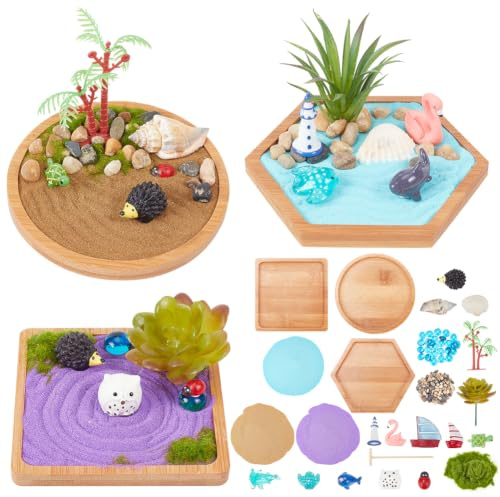 WEBEEDY Kit de Jardin Zen Miniature Japonais Décorations de Bac à Sable de Plage Océan Miniature Mini Accessoires de Jardin Zen pour Décor de Bureau à Domicile(10/10.5/11cm)