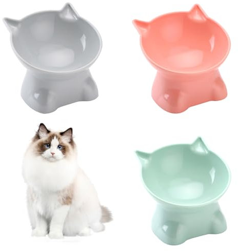 3Pcs Raised Cat Bowl, Elevated Cat Food Bowls with Stand Tilt, Pet Dog Cat Bowl Anti-Tipping, Anti-Vomiting Cat Food Bowl Food Bowl Cat Dishes 15° Tilt Raised Cat Feeder