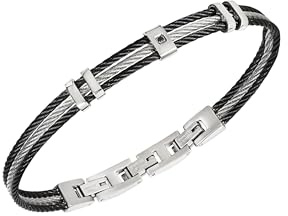 Breil, Loop Collection, Herrenarmband aus Zweifarbigem Edelstahl, Filigrane Drähte Mit Zentralem Element, mit Gravur Personalisierbar, Praktischer Verstellbarer Verschluss 17,5-20,3 cm, Silber-Schwarz