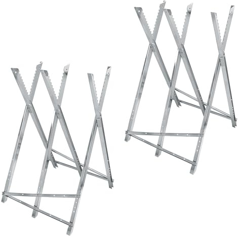 ECD Germany 2er Set Sägebock für Kettensäge, 3-Fach, Metall verzinkt, 150 kg Belastbarkeit, klappbar, verstellbar, 83x84,5 cm, Sägegestell mit Zahnung, Sägehilfe Holzsägebock Kettensägebock Holzbock