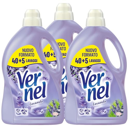 Vernel Lavendel Weichspüler verdünnt für Maschinenwäsche duftend frischer Duft weiche Wäsche 45 Wäschen – 3 Flaschen à 2,97 Liter