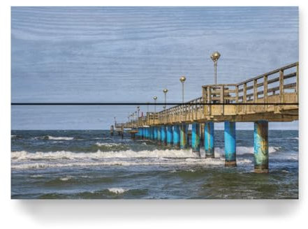 artboxONE Holzbild 30x20 cm Natur Meer, Wellen, Seebrücke von Künstler Rico Ködder