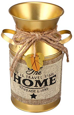 Cabilock Milk Jug Shape Vase Golden Tin Bucket Flower Holer Home Decor Creative Letters Printing