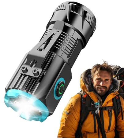 FLAVAS Piccola Torcia Elettrica Potente, Torcia Elettrica Campeggio Compatte, Torcia LED Super Luminosa con Magnete, Torcia Portatile Esterna Lunga Raggio Ricaricabile tramite USB