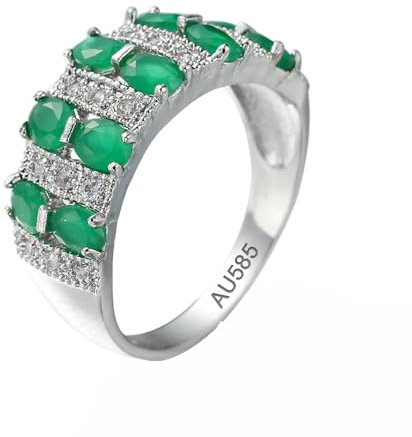 KnSam Echte Goldschmuck Eheringe Weißgold 585, Zwei Reihen Hochzeitsring Grün, 14K Verlobungsring mit Moissanit, Gr.63 (20.1)
