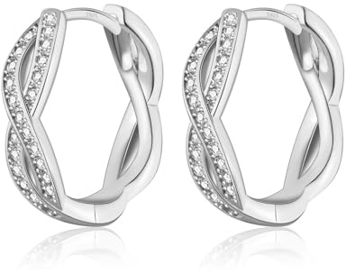Silber Creolen für Frauen, 925 Sterling Silber Creolen mit Zirkonia, weißgold leichte Kleine Ohrringe Silber Stecker für Damen Mädchen Herren