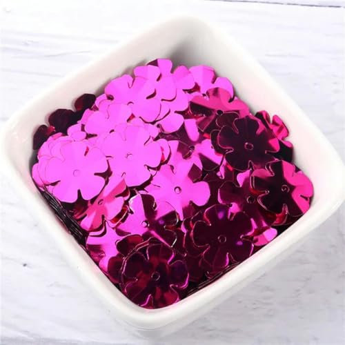 200 Stück, Größe 14 mm, Cup-Blumen mit fünf Blättern, lose Pailletten, Nähen, Hochzeit, Basteln, Scrapbook für Damen, Kleidungszubehör, Fuchsia, 14 mm Cup-Blume