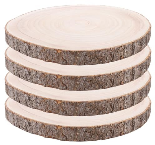 VIDETOL Lot de 4 supports à gâteaux ronds en bois naturel de 20 à 24 cm pour mariage, anniversaire, fête prénatale, décoration d'intérieur et décorations de Noël