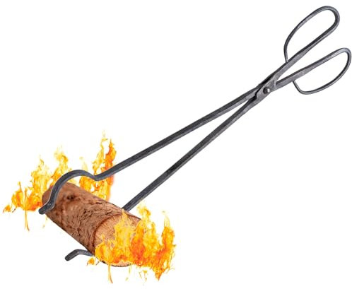 Blacksmith Handcrafted Iron Fireplace Tongs, 18 inches, Big siz Handle， Sturdy Blacksmith Design for Fire Pit, Grilling，Adding Log (18 Inchs)