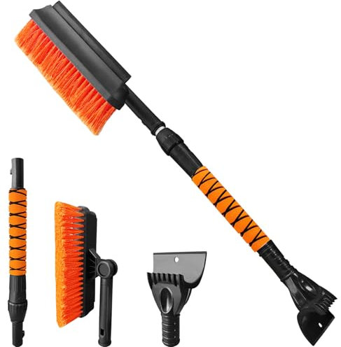 Yeelan Eiskratzer Auto mit Besen, 3-In-1 Auto Eiskratzer, 65-80 cm Langer Einziehbar Schneebesen Auto mit Ergonomischem Schaumstoffgriff, Auto Zubehör für Schnee Räumen, EIS Schaufeln, Frost Abkratzen