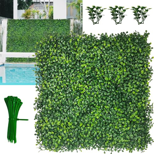 DOPGIB Kunstrasen-Wandpaneel, 25,4 x 25,4 cm, 4-lagig, UV-Schutz, Buchsbaum, für Innen- und Außenbereich, Terrasse, Balkon, Privatsphäre und Efeu-Zaun, Abdeckung, Privatsphäre, Garten, Hinterhof,