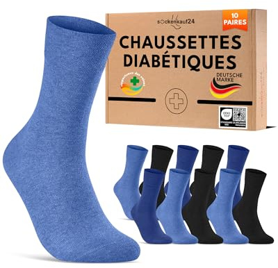 sockenkauf24 Calze Diabetici Uomo 39-42 Donna Nero Blu senza Elastico Cotone senza Cucitura 10 Paia