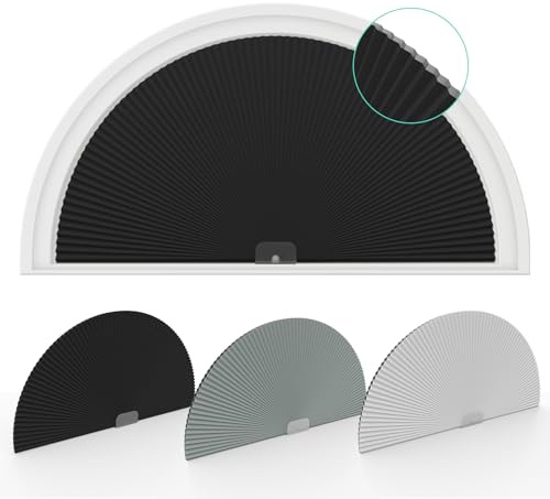 Changshade Bogen-Fensterrollos Verdunkelung, Halbmond (Radius: 61 cm) Verdunkelungs-Fensterrollos, halbrund ohne Falten, zelluläre Schattierungen für Fenster, einfaches Schneiden und Installieren