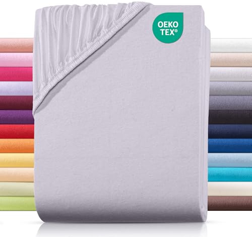 Carpe Sonno® Jersey Spannbettlaken 140x200cm Baumwolle | Laken Silber mit Einlaufschutz & Bügelfrei Matratzenbezug bis 22cm | Bettlaken 140x200 Baumwolle | Leintuch 140x200 | Spannbetttuch 140 x 200