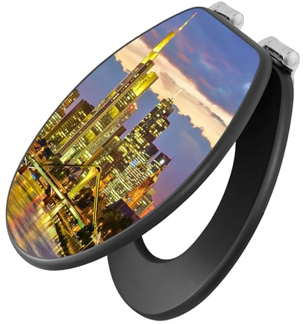 banjado Toilettendeckel anthrazit mit Absenkautomatik/WC Sitz mit Absenkautomatik anthrazit/Klodeckel grau/Toilettensitz dunkel/edle Klobrille - Motiv Frankfurt Main